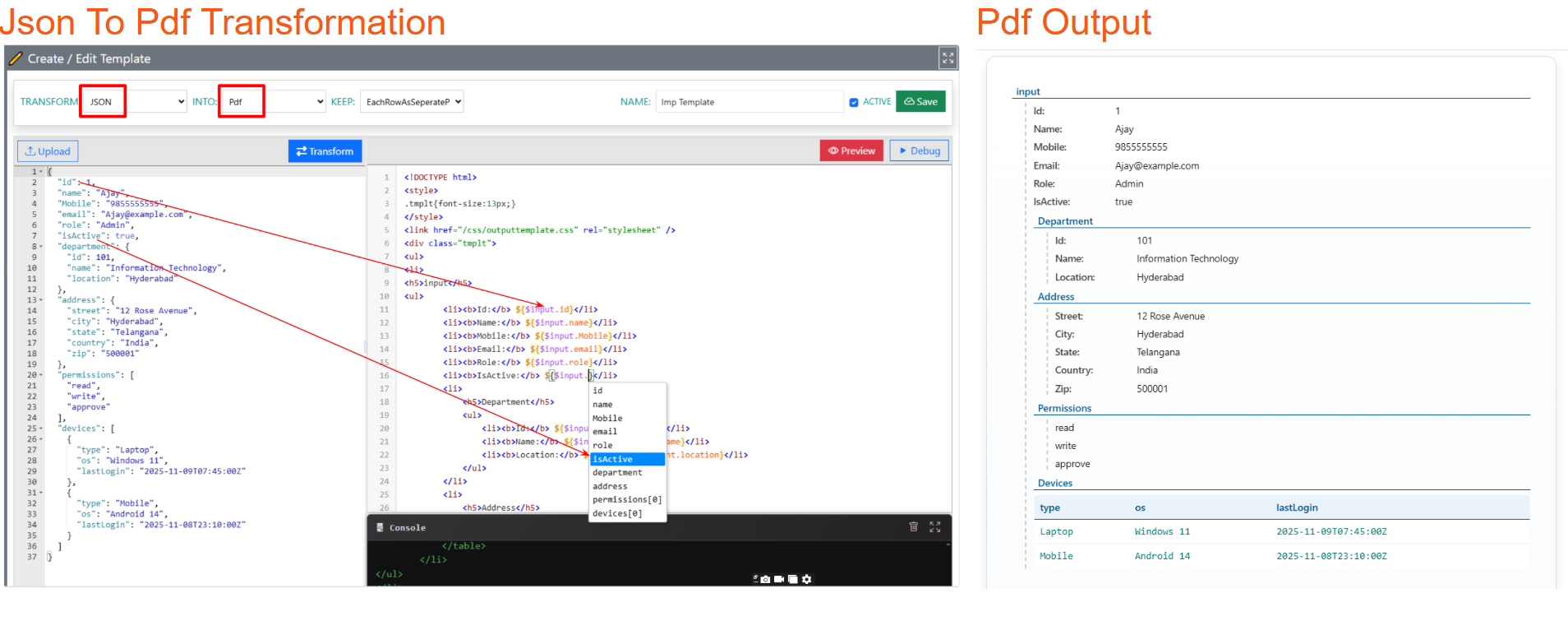 JSON to PDF screenshot
