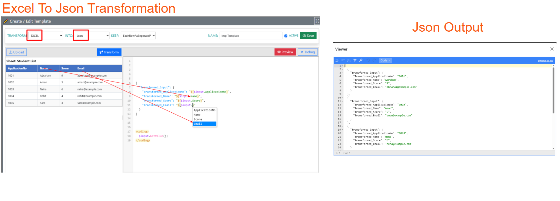 Excel to JSON screenshot